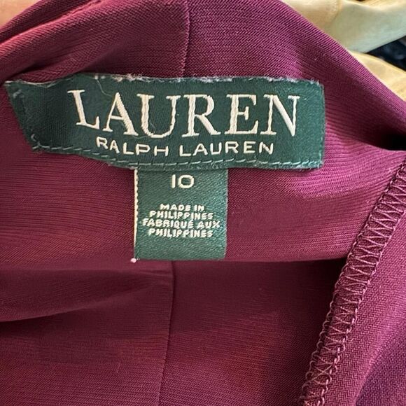 Lauren Ralph Lauren purple cowl neck side ruched stretch knee length dress 10 - Picture 4 of 6